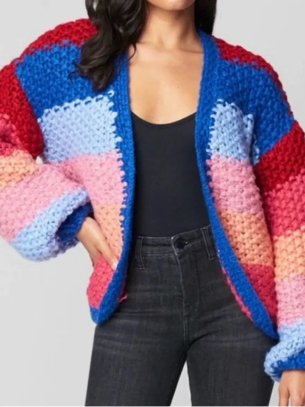Blank NYC Catch The Rainbow Cardigan Multi Color Chunky Knit Sweater - Picture 2 of 14